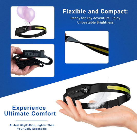 Headlamp Rechargeable (3-Pack), LED Head Lamp Flashlight, 230° Wide Beam Headband Light, 400 Lumen Super Bright, Waterproof Headlight, 5 Modes for Running, Fishing, Hiking, Camping
