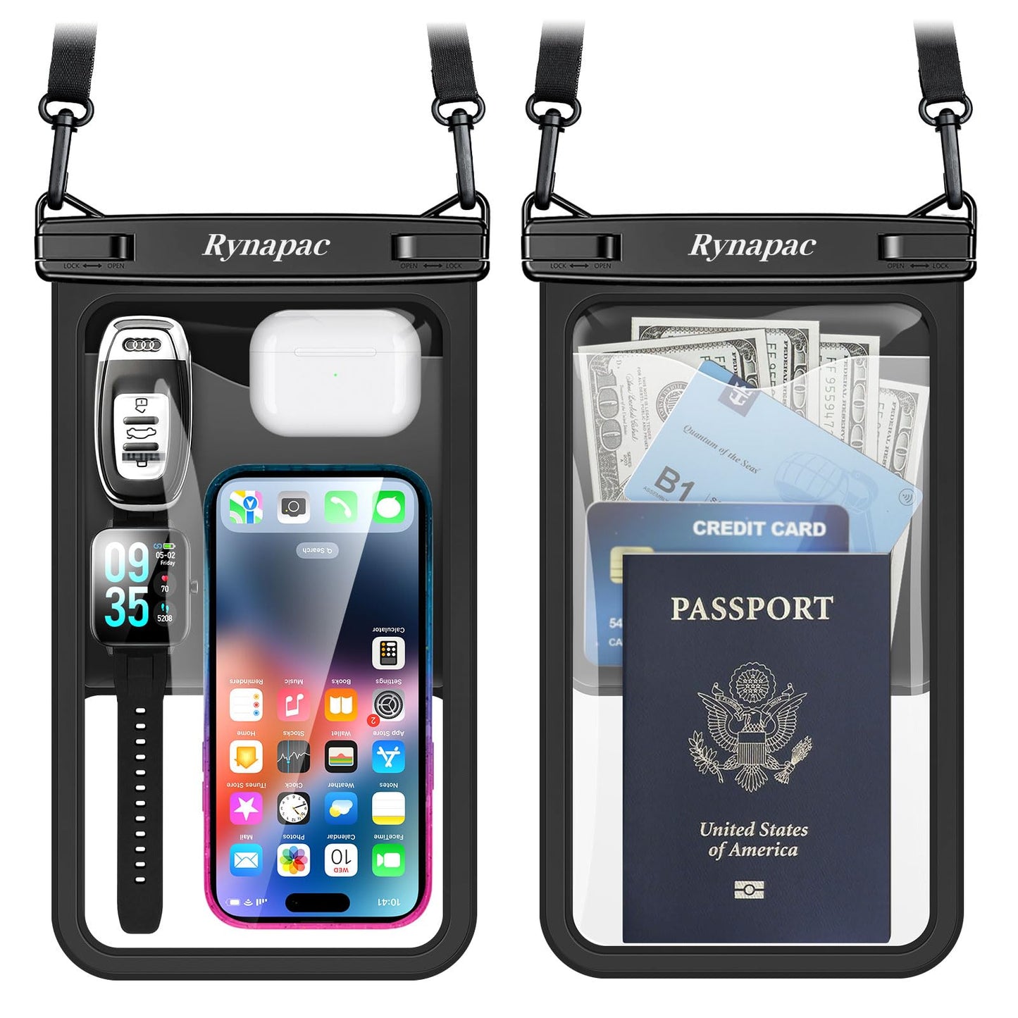 [Up to 10"] Large Waterproof Phone Pouch Bag - 2Pack Waterproof Phone Case for iPhone 16 15 14 13 Pro Max Galaxy S24 S23 S22, IPX8 Cell Phone Water Protector Pouch Beach Essentials Travel Must Haves