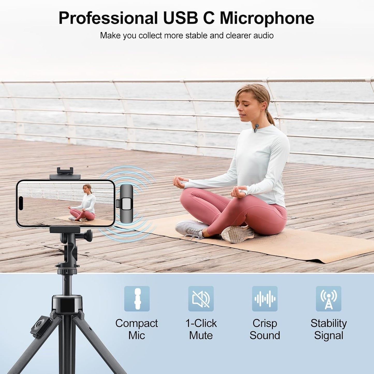 PoP voice USB C Mini Wireless Lavalier Microphone for iPhone/Android, Lapel Mic with Noise Reduction, Lav Mic for Video Recording, Tiny Microphone Content Creator Interview for Tiktok, YouTube, Vlog