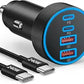 Car Charger USB C Fast Charge, 90W 4-Port Car Phone Charger Super Fast Charging Dual USB-C & USB-A Cigarette Lighter Adapter with 240W Type C Cable for Samsung Galaxy S26/S25/S24/ S23, Pixel, Android
