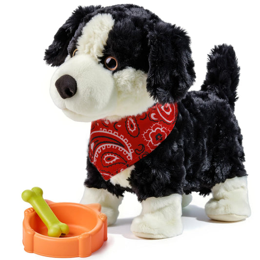 Electronic Interactive Plush Dog Toy, Realistic Robot Puppy Toy, Walking, Talking, Barking, Tail Wagging, Voice-Activated Control Stuffed Animal Pet Toys for Children Ages 3+