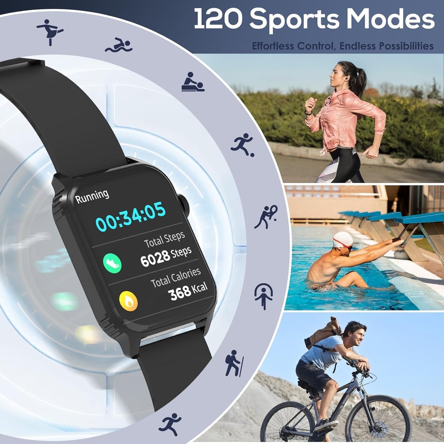 TRAUSI Smart Watch for Men, 120 Sports Modes Smartwatch with 1.83" HD Touchsreen, IP67 Waterproof, Sleep Monitor, Bluetooth Call & Music Control Fitness Watch for Android/iPhone (Black)