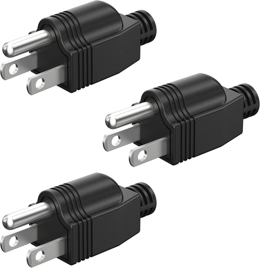 NEMA 5-15P Electrical Replacement Plugs End, Extension Cord Ends 125V 15A 2Pole 3Wire Male Plug，Ground Neutral Generator Plug，3 Prong Power Replacement Type (3)