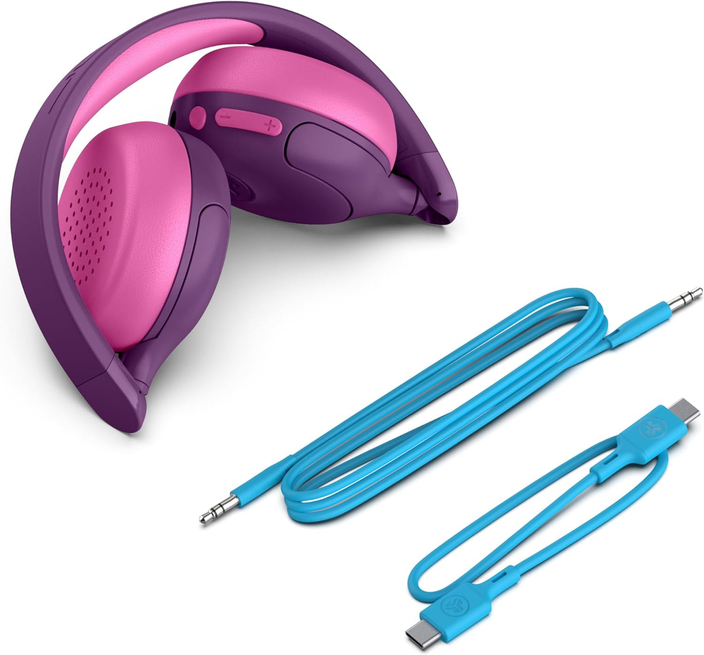 JLab JBuddies ANC 2 in 1 Wireless + Wired Kids Headphones, Active Noise Canceling and Be Aware Modes, Safe Volume Settings, 50+ Hours Playtime, Adjustable, Purple/Pink
