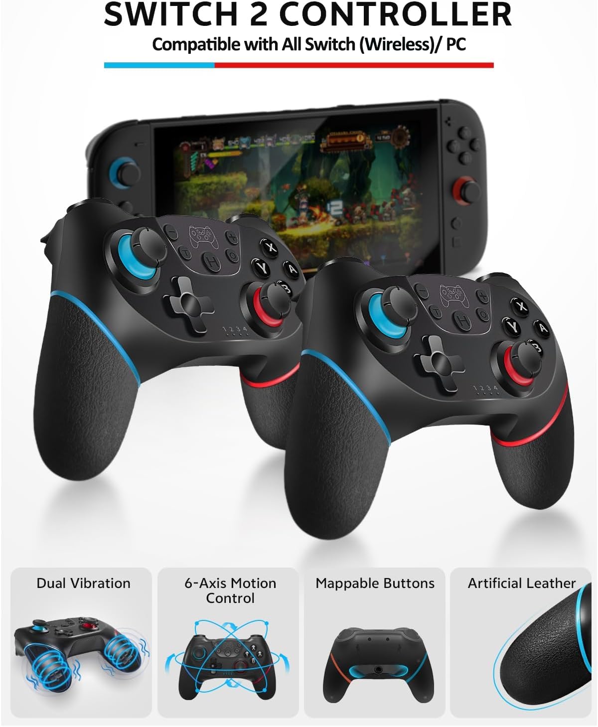 Pro Controllers Accessories Bundle for Nintendo Switch 2 18-in-1: Carrying Case, Screen Protector, Thumb Grip for Joycon, Dockable Console Protective Cover Shell, Steering Wheel, 2025 Switch2 Game Kit