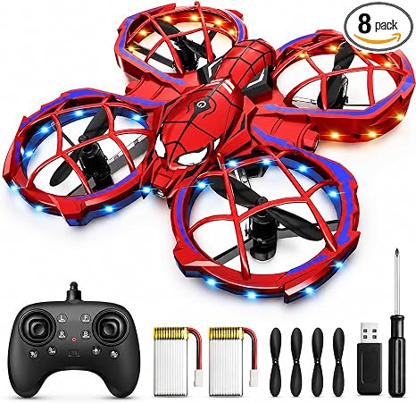 Spider Mini Drone for Kids, RC drone with LED Lights, Indoor & Outdoor Flying Toy for 8-12 Years Old Boys, 3 Speeds Mode, 360° Flips, Auto Hovering, Headless Mode, Easter Birthday Gifts for kids