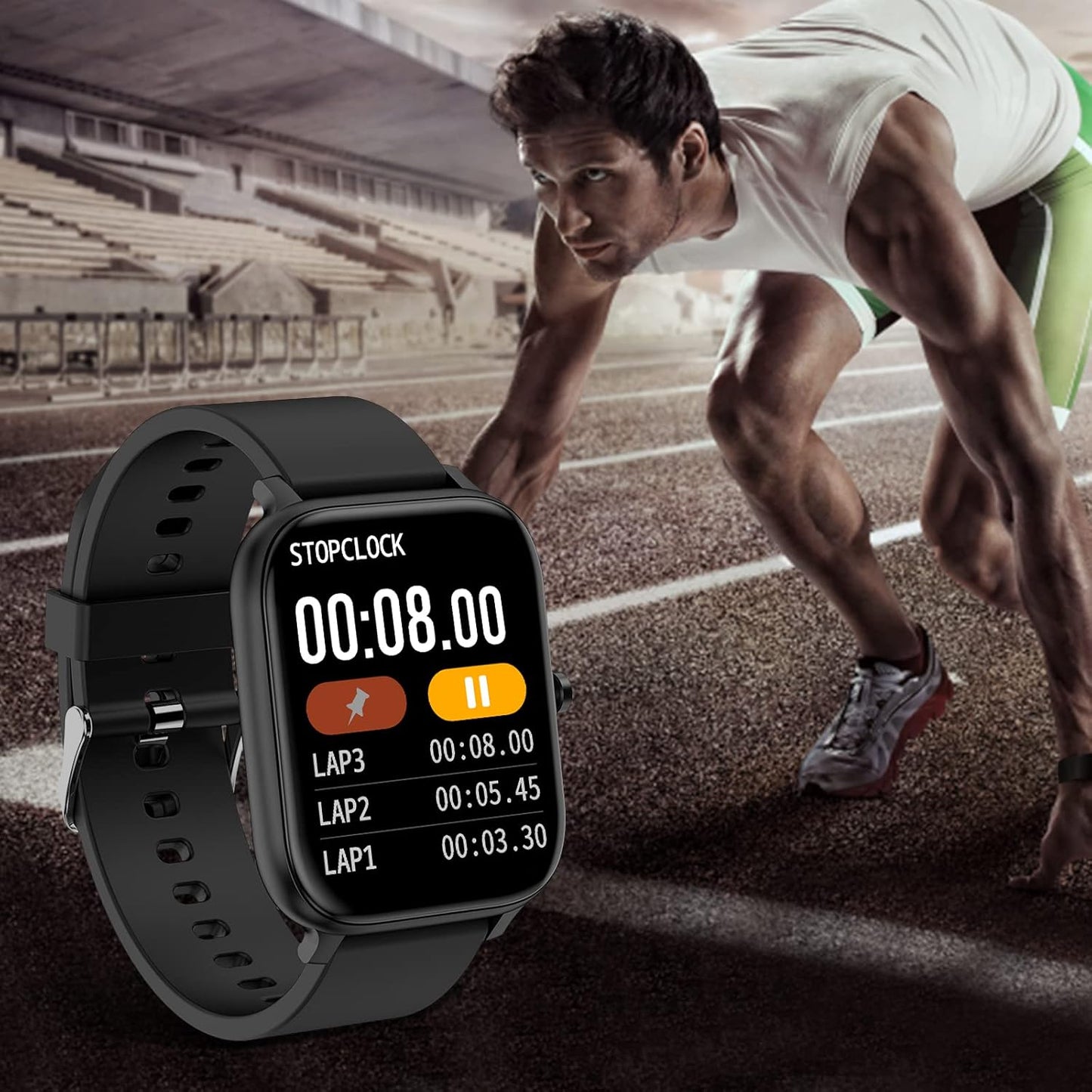 Smart Watch for Men Women Compatible with iPhone Samsung Android Phone 1.83 inch Full Touch Screen IP68 Waterproof Bluetooh Fitness Tracker Heart Rate/Sleep Monitor, Black