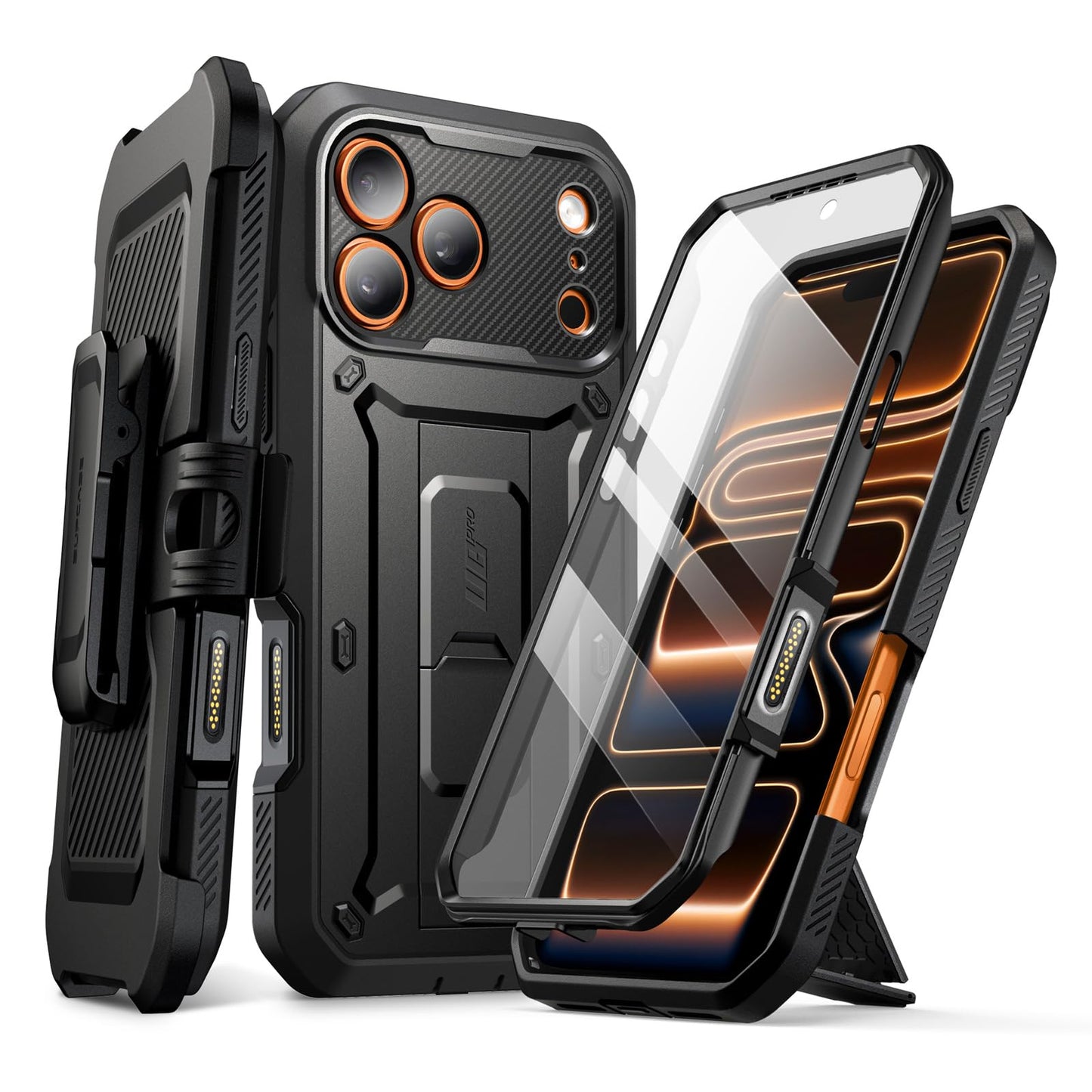 SUPCASE for iPhone 17 Pro Case with Camera Control Button (Unicorn Beetle Pro), [Built-in Kickstand & Screen Protector] [Military-Grade Protection] Full Body Heavy Duty Phone Case, Black