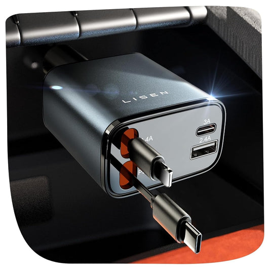LISEN Retractable Car Charger, 84W Car Charger USB C Fast Charger, Cigarette Lighter USB Charger Adapter, Car Accessories Birthday Gifts for Men Women Dad Mom Husband, for iPhone 17 16 15 14 13 12 11