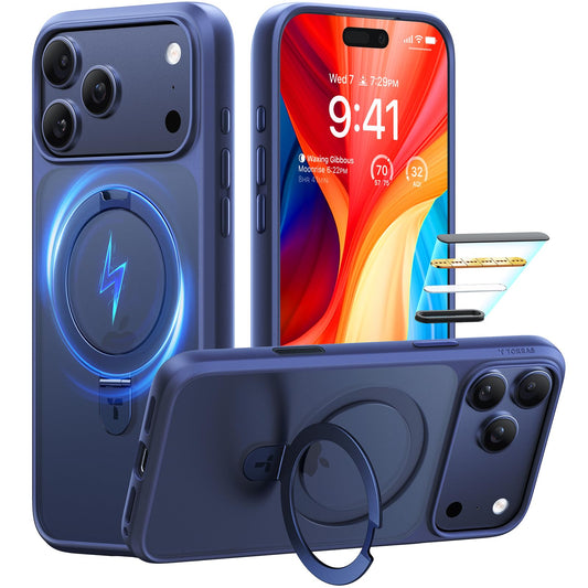 TORRAS Ostand Magnetic for iPhone 17 Pro Case, Fit for MagSafe, 3X Military Drop Protection, Camera Control, Slim Phone Case for iPhone 17 Pro with Kickstand, Translucent Matte Cover 6.3", Deep Blue