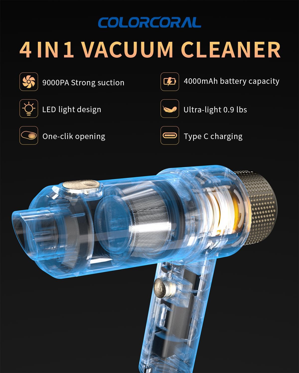 ColorCoral Mini Vacuum Cleaner Portable Cordless Keyboard Cleaner Powe ...