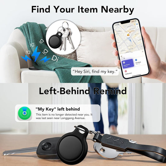 Air Tracker Tags 4-Pack, Item Finders Work for Apple Find My APP(iOS Only) Tracker Tags for Keys, Luggage, Backpack etc,Replaceable Battery Last 1 Year, IP67 Waterproof Round Tag with Holder Keychain