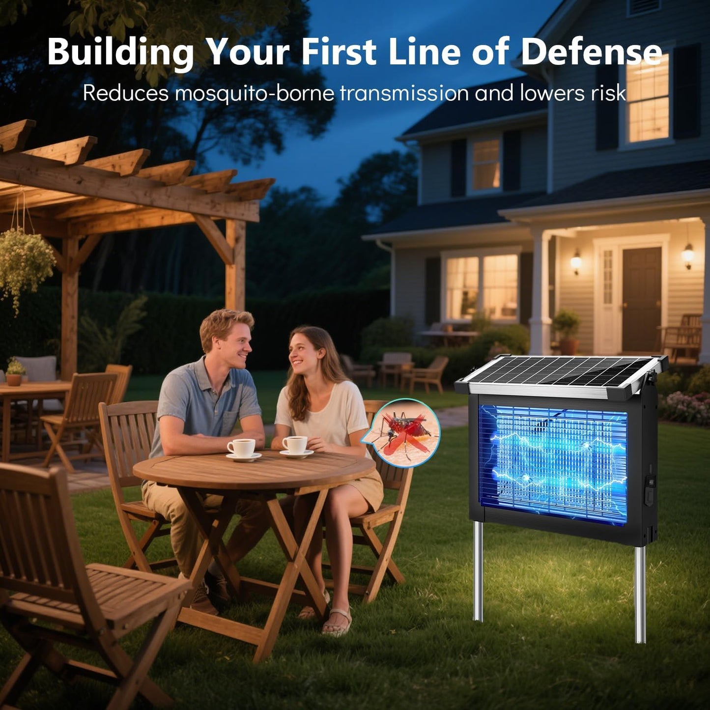 Solar Bug Zapper Outdoor, Mosquito Zapper Waterproof Electric Fly Zapper Rechargeable Mosquito Killer Lamp with 10W Solar Panel, 4500V Cordless Fly Trap for Backyard, Patio, Garden, RV, Camping