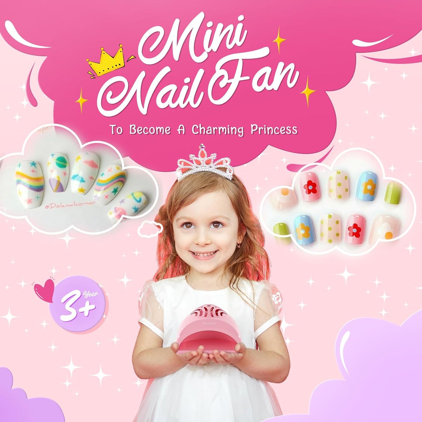 MelodySusie Portable Kids Nail Dryer, Mini Nail Fan Quick Nail Dryer for Regular Polish Manicure Tool, Safe for Hands, Skin, Children's Gift, Great Gift Stocking Stuffers for Girls