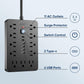6 FT Flat Plug Surge Protector Power Strip,11 Multiple AC Outlets with 6 USB Ports (2 USB C), 6 Feet Extension Cord, 1250W/10A, One Touch Switch Button, 17 in 1 Compact powerstrip