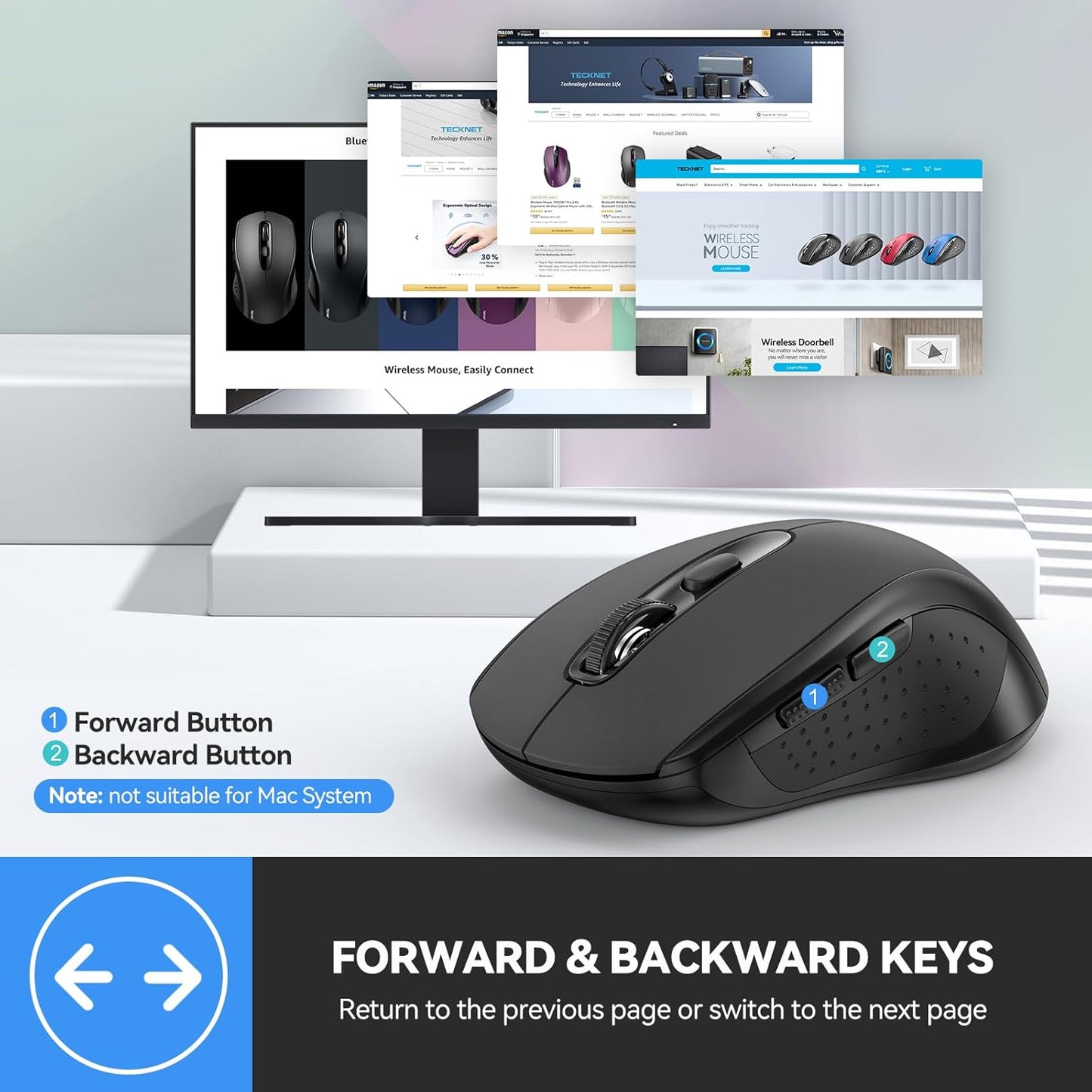 TECKNET Bluetooth Mouse, 4000DPI Wireless Mice for Laptop 2-in-1(BT 5.0/3.0+2.4Ghz) Computer Portable PC Mouse Wireless with USB Receiver for Mac (USB-A+Bluetooth, Black)