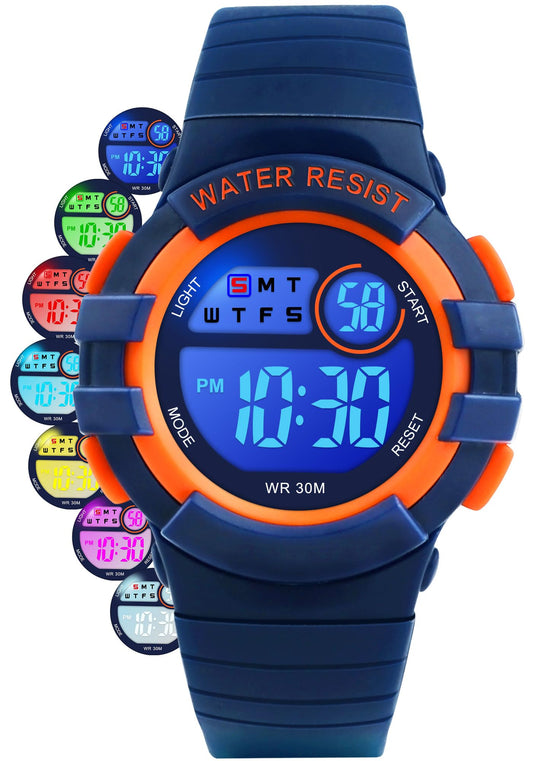 DTKID Digital Kids Watch 30 M Waterproof, 7 Color Lights Time Teaching Watch Easy to Read for Girls Boys 5-16