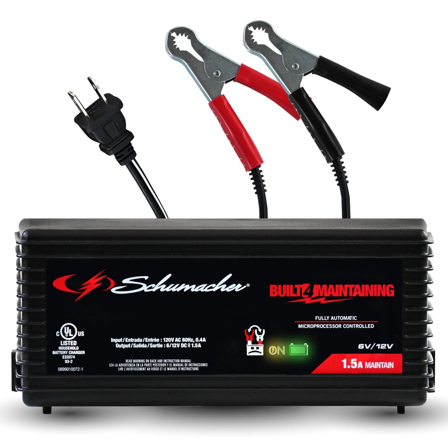 Schumacher Electric 1.5A Car Battery Charger and Maintainer, 3-in-1 Solution, for 6V/12V Power Sport, Automotive, and Marine Batteries, SC1355