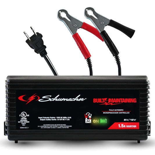 Schumacher Electric 1.5A Car Battery Charger and Maintainer, 3-in-1 Solution, for 6V/12V Power Sport, Automotive, and Marine Batteries, SC1355