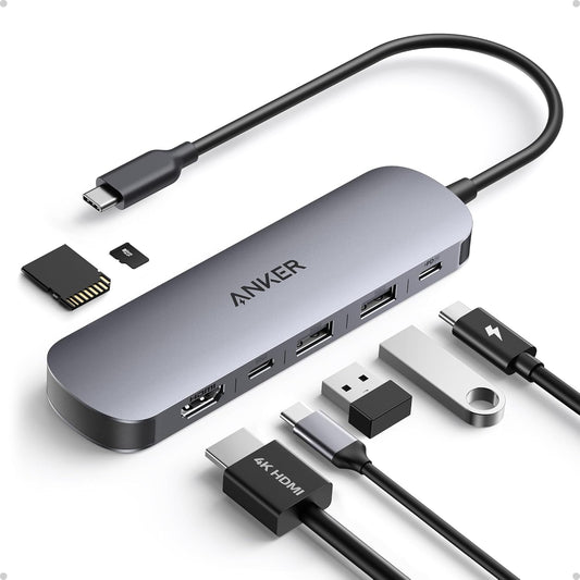 Anker USB C Hub, 7-in-1 Multi-Port USB Adapter for Laptop/Mac, 4K@60Hz USB C to HDMI Splitter, 85W Max Power Delivery, 3xUSBA & C 3.0 Data Ports, SD/TF Card, for Type C Devices (Charger Not Included)