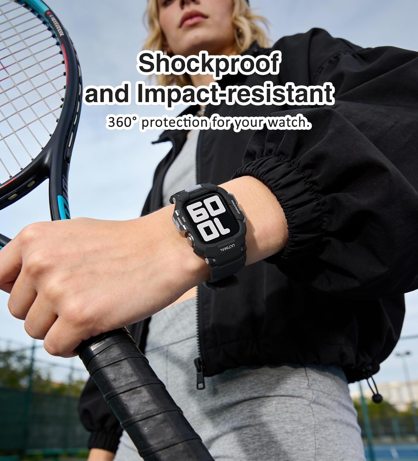 ULTIMAL Rugged Case with Band for Apple Watch Band Series 42mm 11/10, Military Grade Shockproof Bumper Cover, Full Protective Shockproof for iWatch Case with Band Men Women (Black)