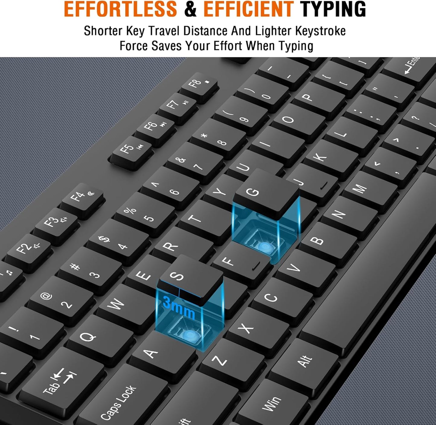 Wireless Keyboard and Mouse Combo, EDJO Silent Full Size Cordless USB Keyboard Mouse, 2.4GHz Lag-Free, Long Battery Life, for Computer, Laptop, PC, Chromebook, Windows (Black, 1 Pack)