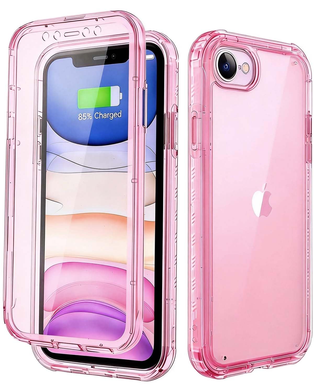 Lifedance Rugged Full-Body Case for iPhone 17e/16e, Built-in Screen Protector, 10FT Military Drop Tested, Clear Shockproof Phone Case Cover for iPhone 17e & 16e, Clear Pink