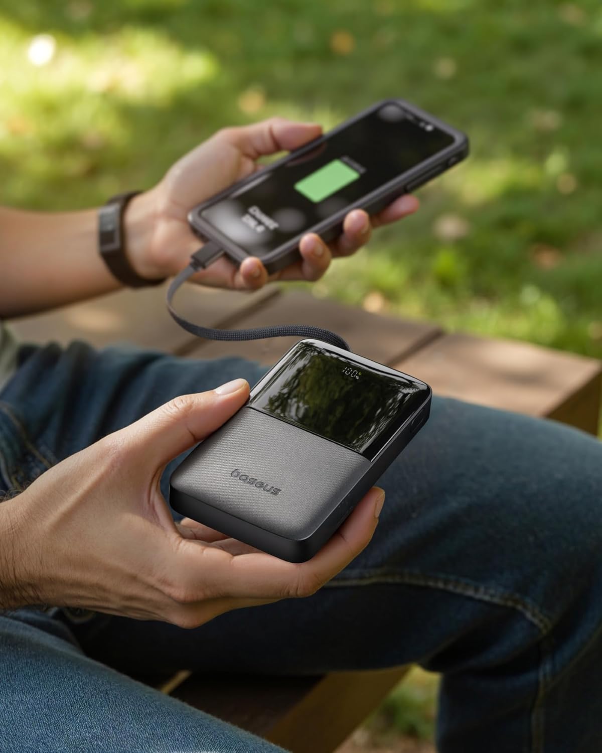 Baseus Portable Charger, 10000mAh Fast Charging Power Bank, 22.5W PD3.0 QC3.0 Battery Pack Built-in USB C Braided Cable, Travel Essentials for iPhone 17 16 15, iPad, S25/S24, Indoor/Outdoor