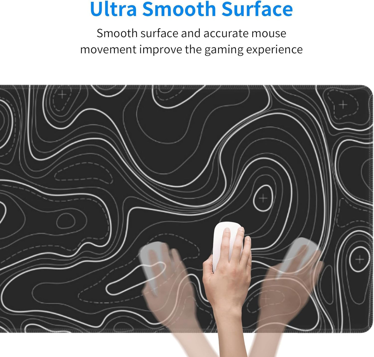 Large Gaming Mouse Pad Black Topographic Contour Mouse Pad Extended XL Long Mousepad Big Desk Mat with Stitched Edges & Nonslip Rubber Base for Company Office Work, 31.5 X 11.8 Inch
