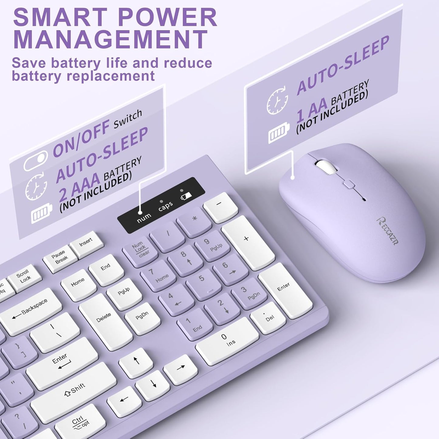 Wireless Keyboard and Mouse Combo, Full-Sized Wireless Keyboard and Adjustable DPI Mouse, 2.4GHz USB Receiver, Silent Keyboard and Mouse for PC, Windows, MAC, Desktop, Laptop(Purple)