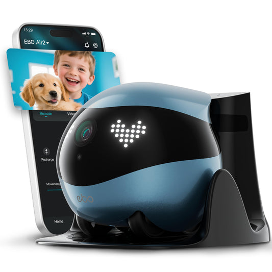 Enabot EBO Air 2 Mobile Pet Camera Robot: 2K FamilyBot with Two-Way Talk | Family Companion with Whole-Home Mobility, Custom Pixel Facial Expression, Auto-Recharge, Night Vision, Long Distance Gift