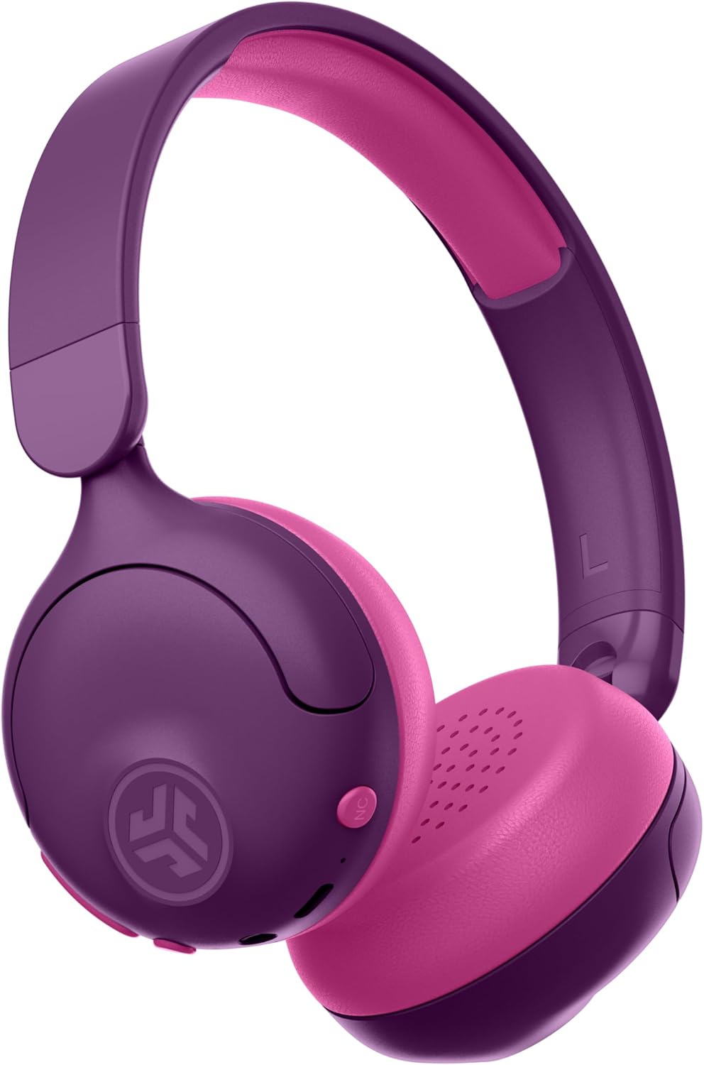 JLab JBuddies ANC 2 in 1 Wireless + Wired Kids Headphones, Active Noise Canceling and Be Aware Modes, Safe Volume Settings, 50+ Hours Playtime, Adjustable, Purple/Pink