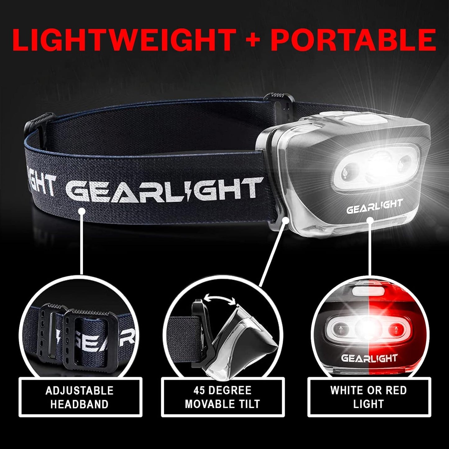 LED Headlamp 2-pack Battery Powered (AAA) | Head Lamp for Running Hunting Camping Fishing Hiking with Red Light and Adjustable Headband - Bright Forehead Headlamp 7 Modes (Batteries Not Included)