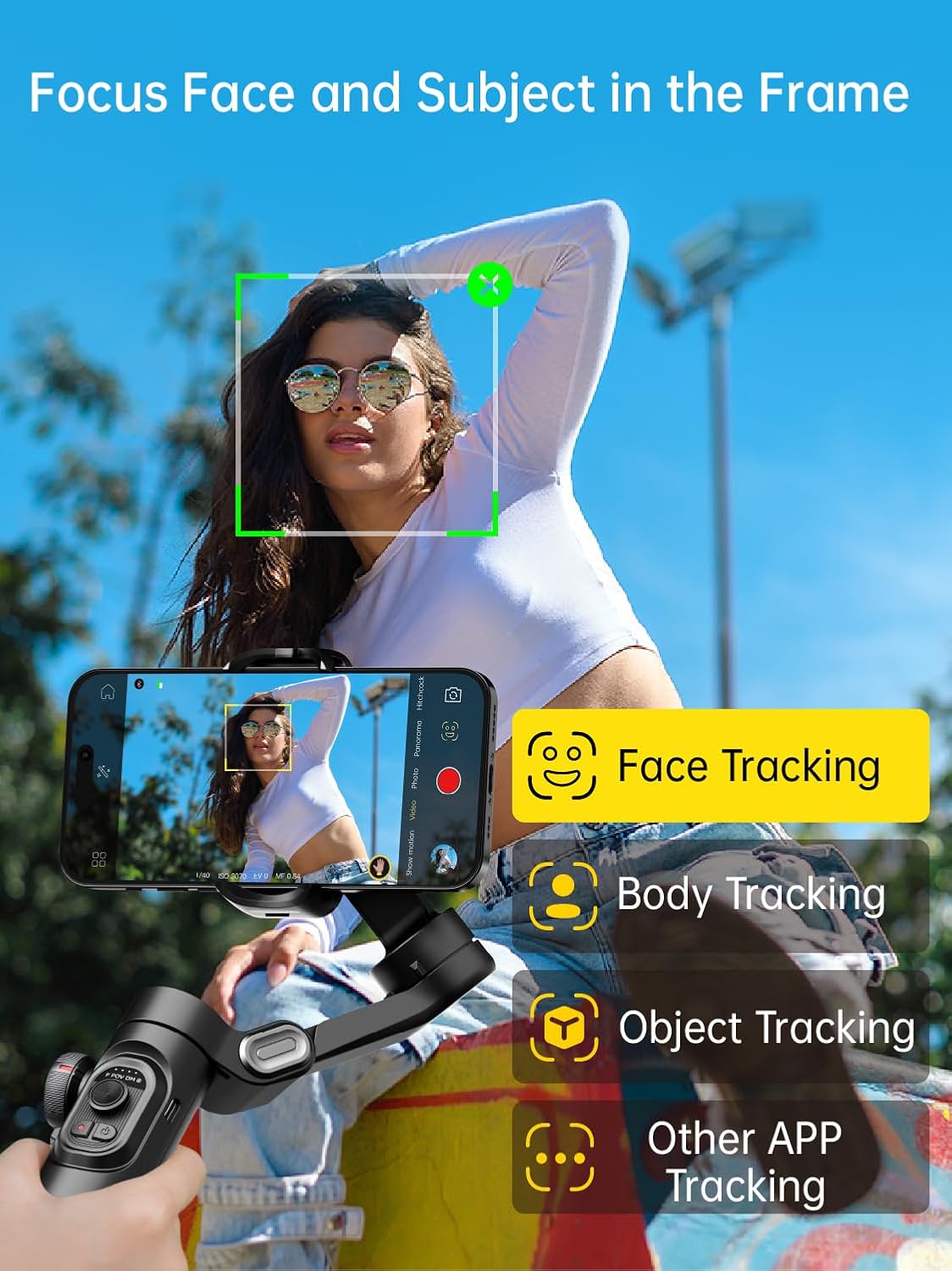 AOCHUAN Phone Gimbal Stabilizer 3-Axis Smartphone Foldable Handheld Gimbal for iPhone with Focus Wheel TikTok YouTube Vlog Stabilizer for iPhone16 15 14 13 12 Pro Max Android-Smart XE