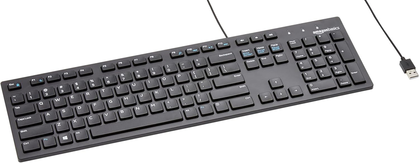 Wired QWERTY Keyboard, Full-Sized, Black