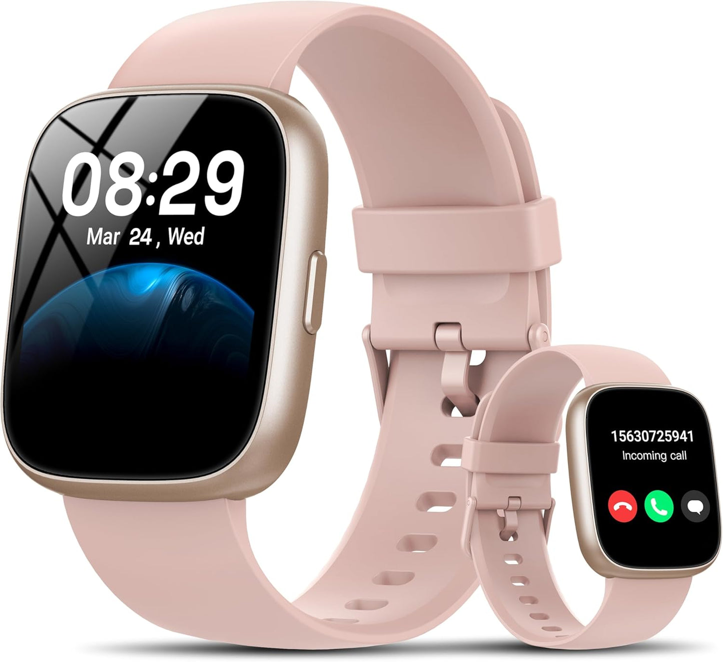 Smart Watch with Alexa Built-in, 1.83" HD Touchscreen Fitness Tracker with Bluetooth Calling, Fitness Watch with Heart Rate/Sleep Monitor/120+ Sports, IP68 Waterproof Smartwatch for Android iOS, Pink
