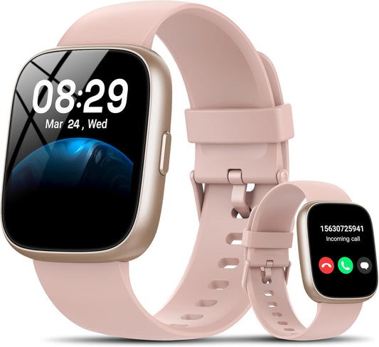 Smart Watch with Alexa Built-in, 1.83" HD Touchscreen Fitness Tracker with Bluetooth Calling, Fitness Watch with Heart Rate/Sleep Monitor/120+ Sports, IP68 Waterproof Smartwatch for Android iOS, Pink