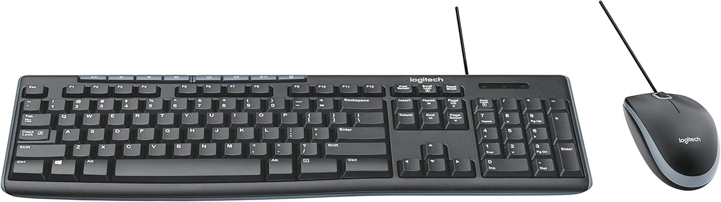 Logitech MK200 Media Combo Wired Keyboard and Mouse, Full-Size Keyboard with Easy-Access Media Controls, High-Definition Optical Mouse, Plug and Play USB Connection – Black