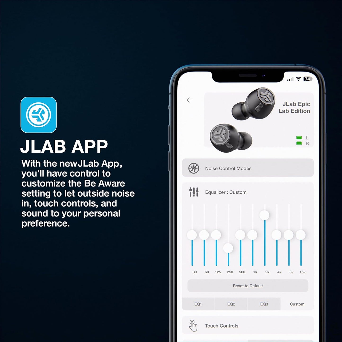 JLab Epic Lab Edition True Wireless Earbuds, Hybrid Dual Drivers, Spatial Audio, Multipoint BT, Wireless or USB-C Charging, Wear Detect Auto Play/Pause, Google Fast Pair