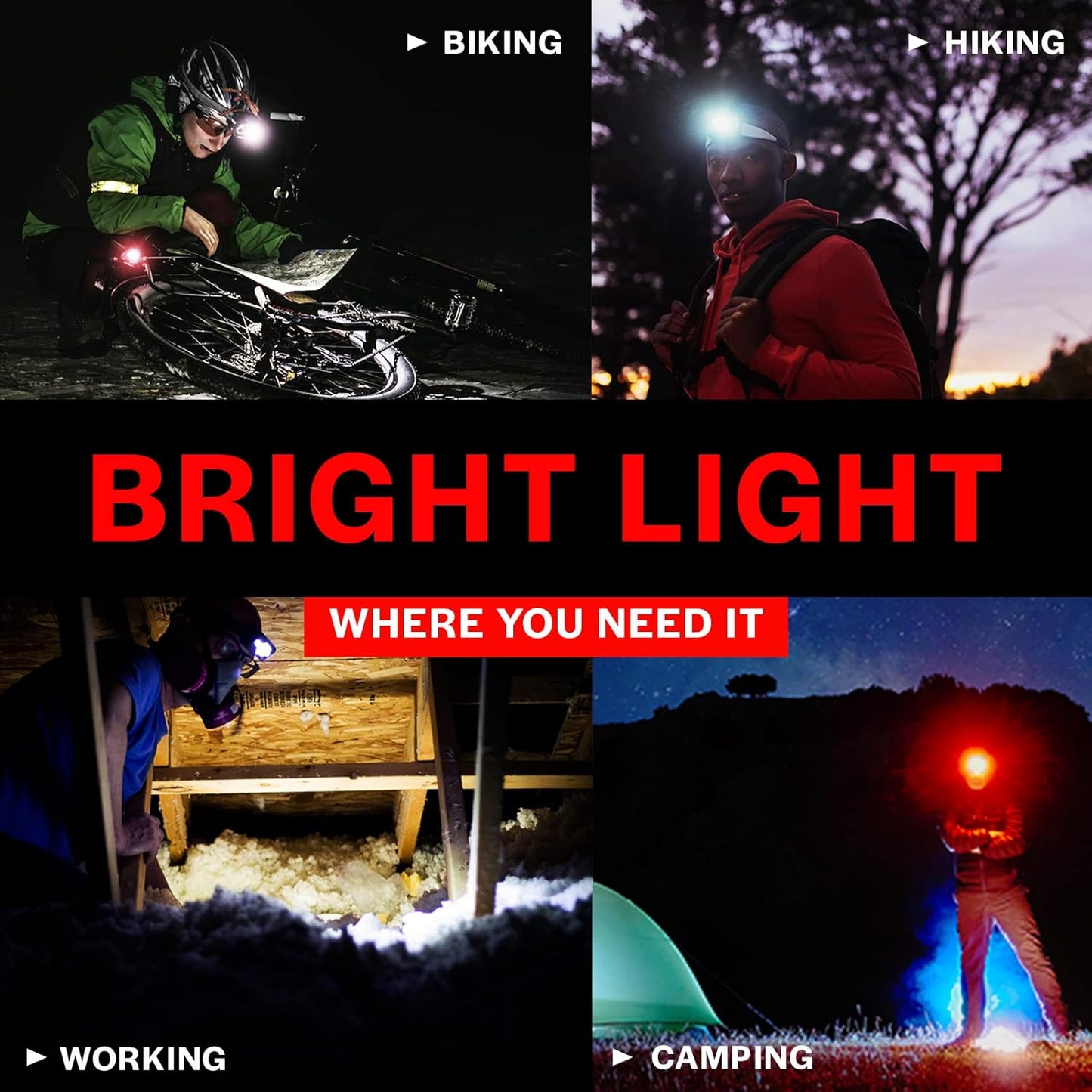 LED Headlamp 2-pack Battery Powered (AAA) | Head Lamp for Running Hunting Camping Fishing Hiking with Red Light and Adjustable Headband - Bright Forehead Headlamp 7 Modes (Batteries Not Included)