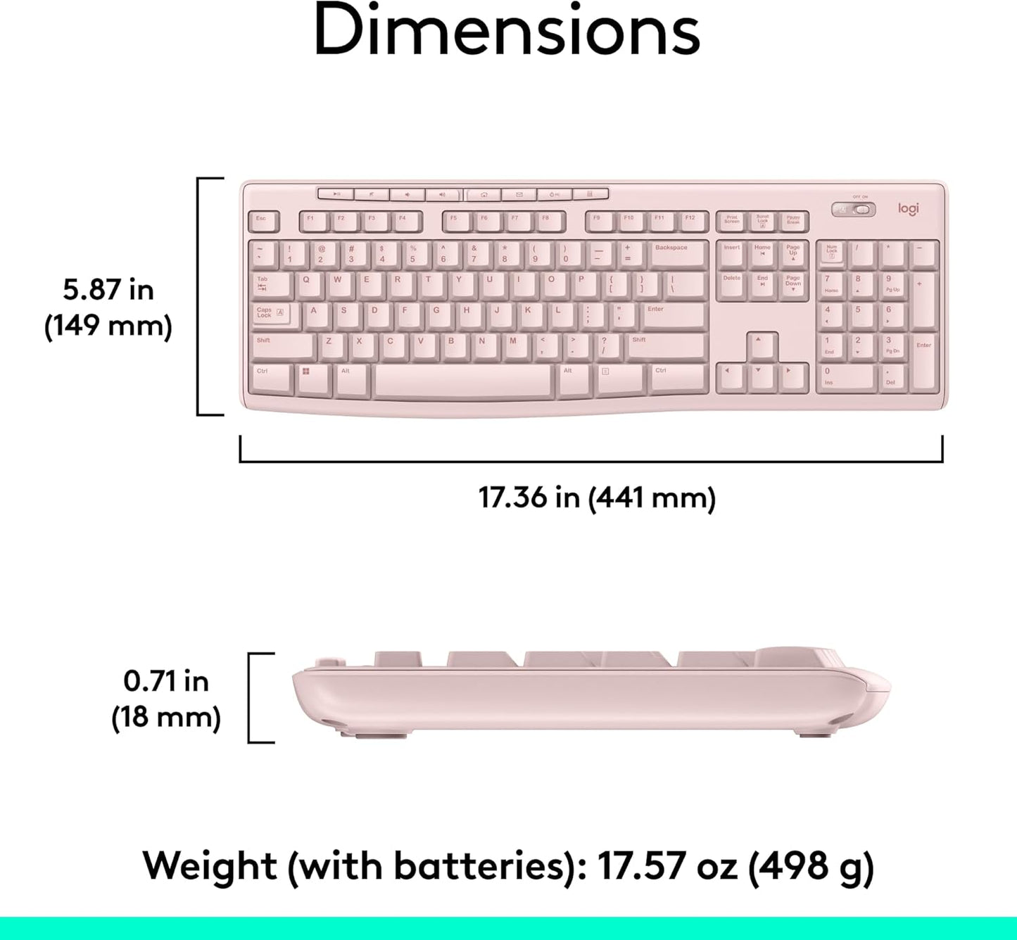 Logitech MK270 Wireless Keyboard and Mouse Combo for Windows, 2.4 GHz, 8 Multimedia Keys, PC, Laptop, Wireless Keyboard Compact Mouse Combo - Rose
