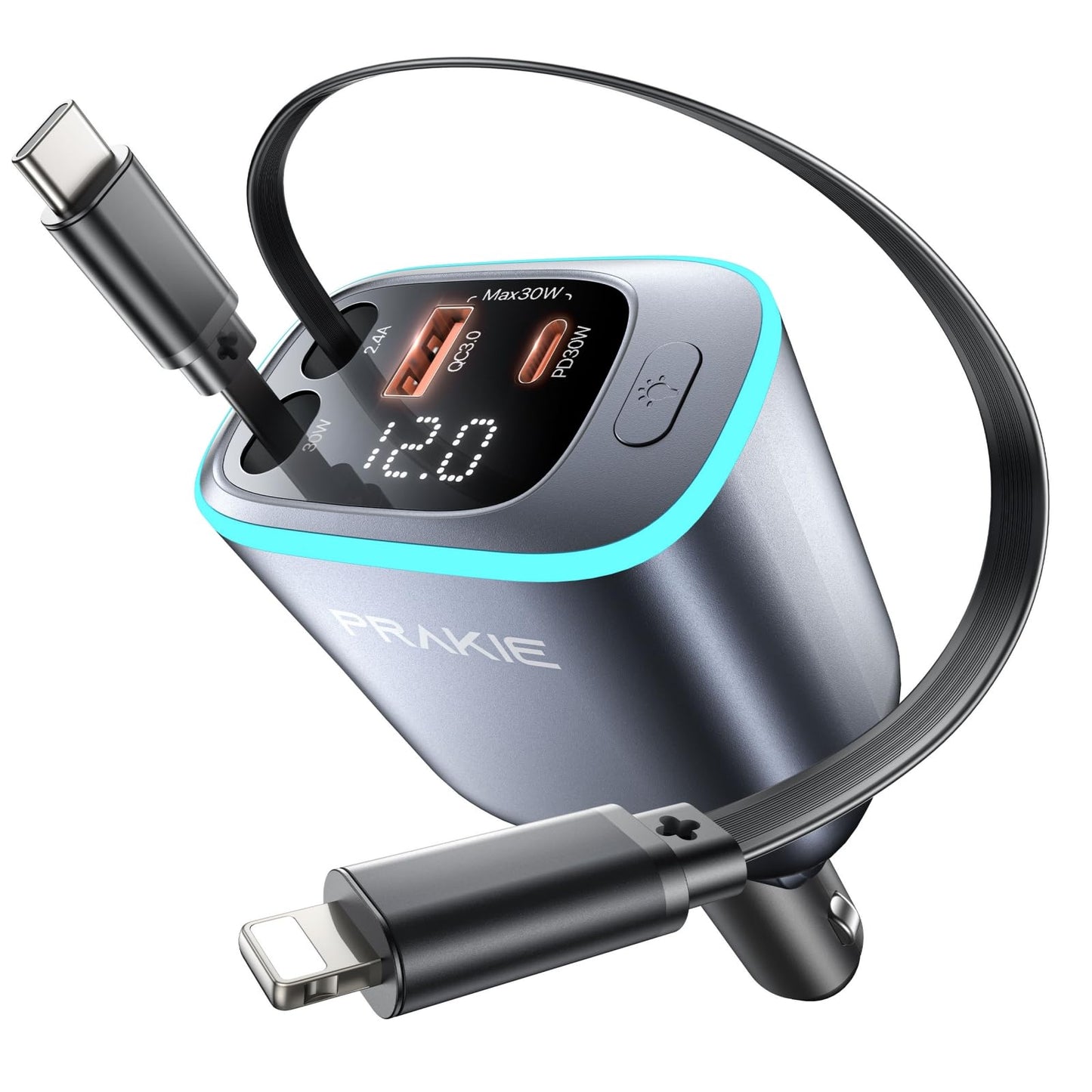 iPhone Car Charger, Retractable Fast USB C Phone Charger, 4 in 1 Cigarette Lighter Adapter with 2 Cables 25 Inch and 2 USB Ports, Multi Port USB Car Charging for iPhone 17/16/15/14/13/Pro Max