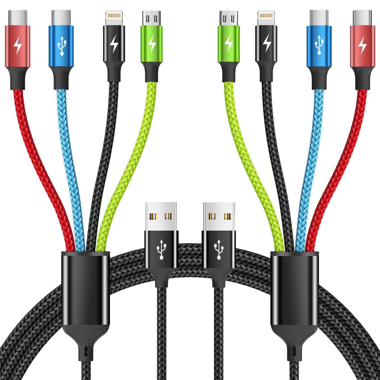 Cruise Essentials 2026 4 in 1 Multi Charging Cable [2Pack 5FT], Tangle Free USB C Car Charger Cable, Nylon Braided Charging Cords for Multiple Devices, Travel Essentials Car Accessories
