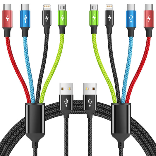 Cruise Essentials 2026 4 in 1 Multi Charging Cable [2Pack 5FT], Tangle Free USB C Car Charger Cable, Nylon Braided Charging Cords for Multiple Devices, Travel Essentials Car Accessories