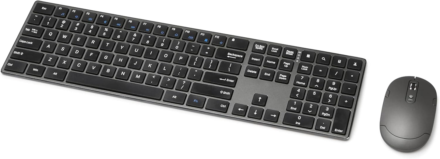 Ultra Premium Wireless Keyboard and Mouse Combo - Rechargeable, Ultra Slim Design, Quiet, Full Size, Number Pad, Unifying Receiver, Black