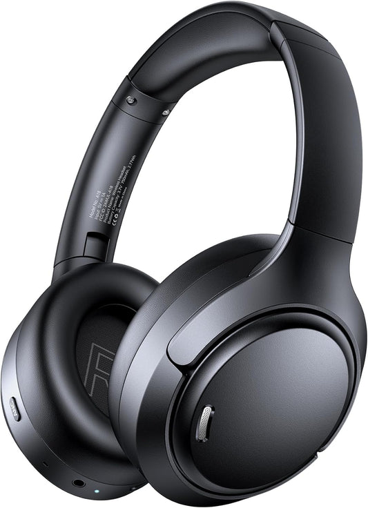 Hybrid Active Noise Cancelling Headphones Wireless, 120Hrs Playtime, 6 ENC Clear Mic, Over Ear Bluetooth Headphones with Hi-Res Audio Comfort Earcup Foldable ANC Headphone for Travel Game Home Office