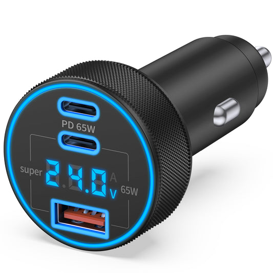 Car Charger USB C, 3-Port 130W Super Fast Car Phone Cigarette Lighter USB Charger, 12-24V USB Outlet Type C Car Adapter with Voltage Display for iPhone 17/16/15/14/13/12, iPad, Galaxy, Tablet, Android