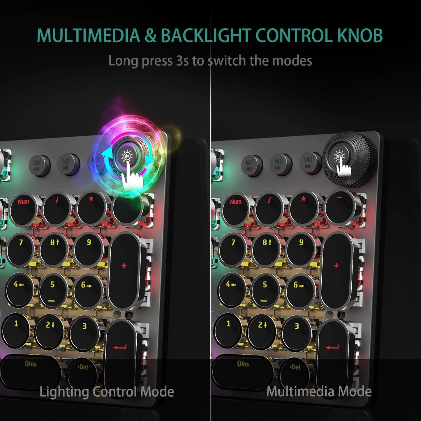 AULA F2088 Typewriter Style Mechanical Gaming Keyboard Wired,Blue Switches,Rainbow LED Backlit,Removable Wrist Rest,Media Control Knob,Retro Punk Round Keycaps,USB Wired Computer Keyboard