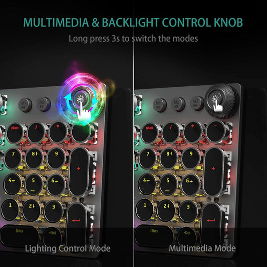 AULA F2088 Typewriter Style Mechanical Gaming Keyboard Wired,Blue Switches,Rainbow LED Backlit,Removable Wrist Rest,Media Control Knob,Retro Punk Round Keycaps,USB Wired Computer Keyboard