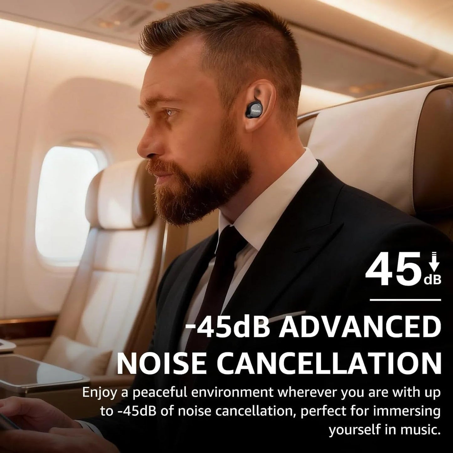 TOZO NC9 Hybrid Active Noise Cancelling Wireless Earbuds, 6 Mics ENC Clear Call, IPX8 Waterproof, in Ear Bluetooth 5.3 Headphones Stereo Bass Ear Buds 59H Playtime with LED Display 32 EQs via APP
